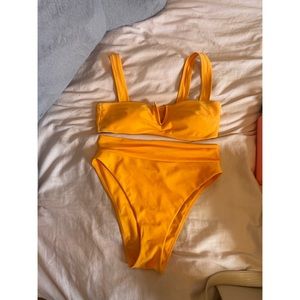 WORN ONCE Aerie Golden Yellow High Cut bikini bottom w/ bandeau V top w/ straps